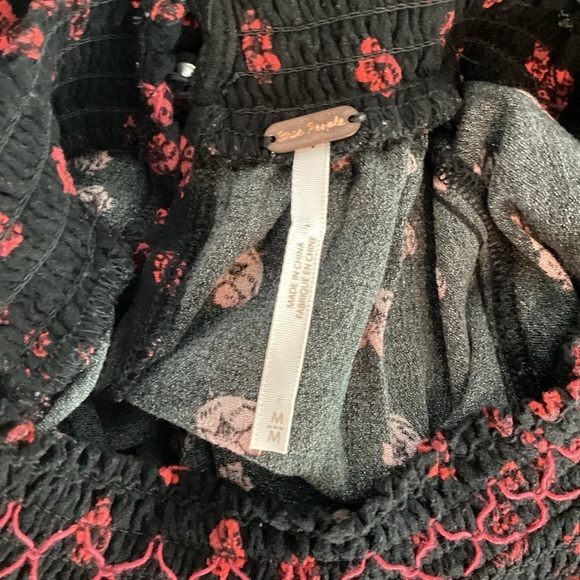 Free People Black Floral Smocked Swing Tunic Mini Dress M - Picture 6 of 7